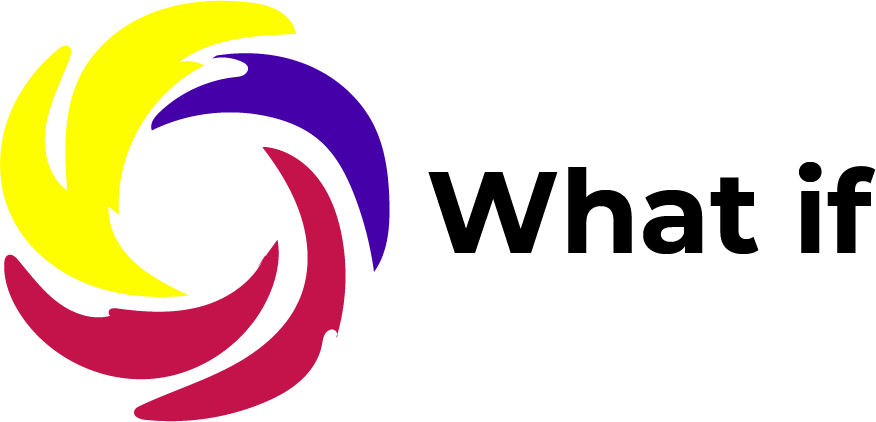 logo de la marca What If. Son 3 formas de color violeta, amarillo y rosa que conforman un círculo.